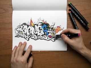 Обои графитти, stol, ruki, karandash, рисоунок, graffiti, risunok разрешение 2362x1575 Загрузить