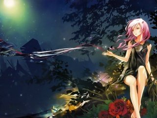 Обои девушка, аниме, cvety, noch, guilty crown, взгляз, girl, anime, vzglyad разрешение 1920x1200 Загрузить