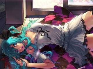 Обои девушка, еда, пол, вокалоид, мику хацунэ, girl, food, floor, vocaloid, hatsune miku разрешение 1920x1080 Загрузить