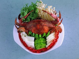 Обои зелень, грибы, овощи, краб, морепродукты, блюда из крабов, greens, mushrooms, vegetables, crab, seafood, crab dishes разрешение 3000x2179 Загрузить