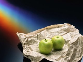 Обои фон, фрукты, яблоки, радуга, газета, background, fruit, apples, rainbow, newspaper разрешение 1920x1200 Загрузить