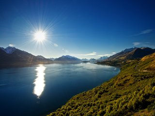 Обои озеро, горы, новая зеландия, lake, mountains, new zealand разрешение 1920x1080 Загрузить