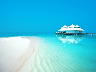 Обои море, пляж, остров, бунгало, тропики, мальдивы, sea, beach, island, bungalow, tropics, the maldives разрешение 3563x2377 Загрузить