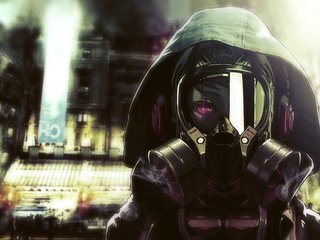 Обои арт, город, наушники, противогаз, капюшон, art, the city, headphones, gas mask, hood разрешение 1920x1200 Загрузить