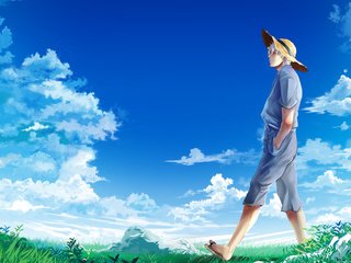 Обои небо, облака, парень, луг, шляпа, sakata gintoki, гинтама, the sky, clouds, guy, meadow, hat, gintama разрешение 2560x1600 Загрузить