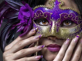 Обои девушка, маска, перья, ногти, маникюр, girl, mask, feathers, nails, manicure разрешение 1920x1200 Загрузить