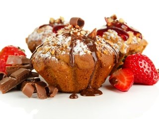 Обои клубника, шоколад, сладкое, выпечка, кексы, strawberry, chocolate, sweet, cakes, cupcakes разрешение 5000x2944 Загрузить