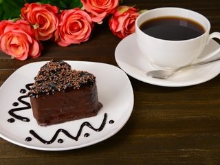 Обои розы, кофе, шоколад, десерт, пирожное, roses, coffee, chocolate, dessert, cake разрешение 5152x3439 Загрузить