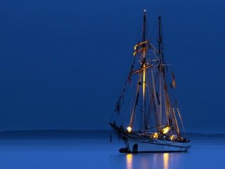 Обои ночь, огни, море, корабль, night, lights, sea, ship разрешение 1920x1200 Загрузить