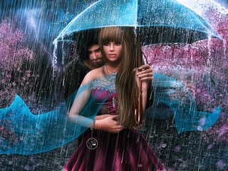 Обои арт, девушка, парень, дождь, зонт, art, girl, guy, rain, umbrella разрешение 1920x1200 Загрузить