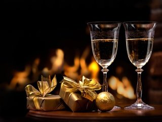 Обои новый год, подарки, праздник, шампанское, фужеры, new year, gifts, holiday, champagne, glasses разрешение 6552x4373 Загрузить
