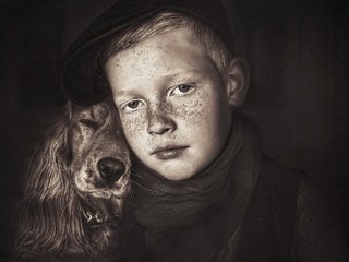 Обои собака, дети, мальчик, дружба, друзья, dog, children, boy, friendship, friends разрешение 2048x1365 Загрузить