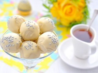 Обои конфеты, чай, сладкое, десерт, посыпка, белый шоколад, candy, tea, sweet, dessert, topping, white chocolate разрешение 1920x1369 Загрузить