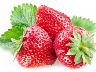 Обои листья, ягода, красная, клубника, белый фон, leaves, berry, red, strawberry, white background разрешение 1920x1294 Загрузить