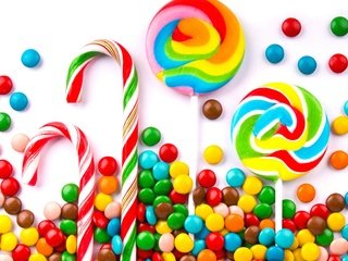 Обои разноцветные, конфеты, сладкое, леденцы, карамель, драже, colorful, candy, sweet, lollipops, caramel, pills разрешение 4950x4185 Загрузить