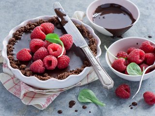 Обои малина, ягоды, шоколад, сладкое, десерт, пирог, raspberry, berries, chocolate, sweet, dessert, pie разрешение 2000x1331 Загрузить