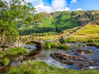 Обои река, горы, мост, англия, little langdale valley, river, mountains, bridge, england разрешение 2048x1365 Загрузить