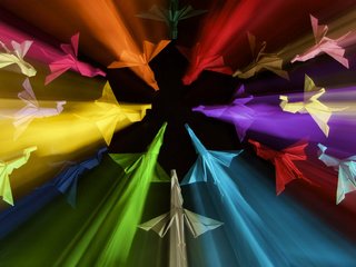 Обои свет, абстракция, разноцветные, форма, оригами, летающие драконы, light, abstraction, colorful, form, origami, flying dragons разрешение 2048x1236 Загрузить