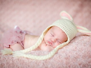 Обои фото, дети, спит, шапка, младенец, подушка, photo, children, sleeping, hat, baby, pillow разрешение 3600x2400 Загрузить