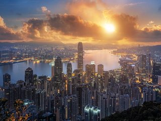 Обои закат, город, азия, китай, гон-конг, гонконг, кнр, sunset, the city, asia, china, hong kong разрешение 2048x1152 Загрузить