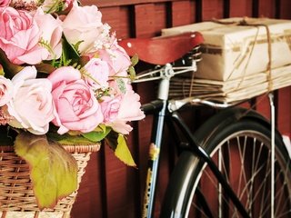 Обои цветы, ретро, букет, велосипед,  цветы, роз, флористика, flowers, retro, bouquet, bike, roses, floral разрешение 2880x1920 Загрузить