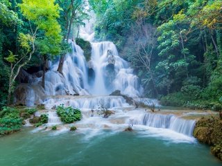 Обои водопад, лаос, tat kuang si waterfalls, luang prabang, waterfall, laos разрешение 2880x1920 Загрузить
