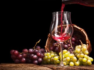 Обои виноград, бокал, корзина, вино, grapes, glass, basket, wine разрешение 5363x3575 Загрузить