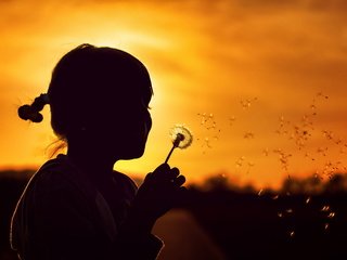 Обои природа, закат, девочка, силуэт, одуванчик, детство, nature, sunset, girl, silhouette, dandelion, childhood разрешение 2560x1600 Загрузить