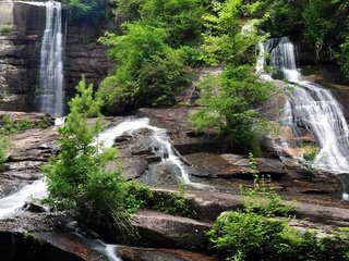 Обои деревья, скалы, природа, водопады, trees, rocks, nature, waterfalls разрешение 2880x1735 Загрузить