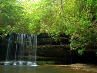 Обои деревья, скалы, природа, лес, водопад, trees, rocks, nature, forest, waterfall разрешение 3008x2000 Загрузить