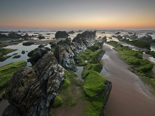 Обои скалы, камни, море, пляж, водоросли, rocks, stones, sea, beach, algae разрешение 2048x1364 Загрузить