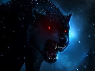 Обои арт, фэнтези, оскал, волк, оборотень, art, fantasy, grin, wolf, werewolf разрешение 2880x1800 Загрузить