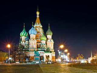 Обои ночь, огни, москва, памятник, собор василия блаженного, night, lights, moscow, monument, st. basil's cathedral разрешение 1920x1200 Загрузить