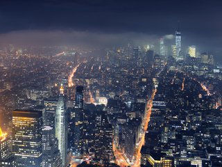 Обои ночь, огни, панорама, город, сша, нью-йорк, night, lights, panorama, the city, usa, new york разрешение 2880x1800 Загрузить