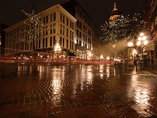 Обои ночь, город, часы, улица, дождь, ванкувер, канада, night, the city, watch, street, rain, vancouver, canada разрешение 1920x1200 Загрузить