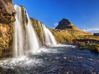 Обои небо, горы, скалы, водопад, исландия, snæfellsnes national park, киркьюфетль, the sky, mountains, rocks, waterfall, iceland, kirkjufell разрешение 2048x1371 Загрузить