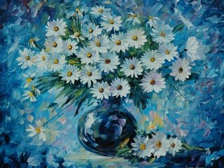 Обои цветы, ромашки, букет, ваза, живопись, leonid afremov, flowers, chamomile, bouquet, vase, painting разрешение 2248x1812 Загрузить