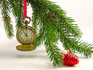 Обои часы, игрушка, ель, еловая ветка, watch, toy, spruce, spruce branch разрешение 2400x1600 Загрузить