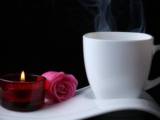 Обои фон, цветок, роза, кофе, свеча, background, flower, rose, coffee, candle разрешение 1920x1200 Загрузить