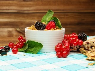 Обои ягоды, лесные ягоды, завтрак, мед, ежевика, смородина, мюсли, парное, berries, breakfast, honey, blackberry, currants, muesli, fresh разрешение 4890x2875 Загрузить