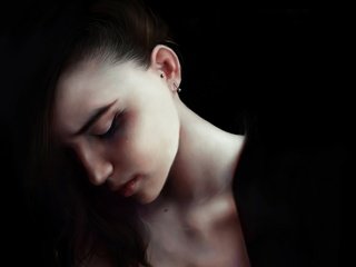 Обои арт, девушка, красота, темный фон, волосы, лицо, алиса, сёрьги, art, girl, beauty, the dark background, hair, face, alice, earrings разрешение 3466x2699 Загрузить