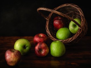 Обои фрукты, яблоки, красные, зеленые, плоды, корзинка, натюрморт, fruit, apples, red, green, basket, still life разрешение 4928x3060 Загрузить