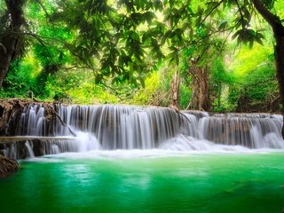 Обои деревья, водопад хуай мэй хамин, huay mae khamin waterfalls, река, khuean srinagarindra national park, водопад хуай мае кхамин, природа, лес, водопад, таиланд, джунгли, каскад, trees, river, nature, forest, waterfall, thailand, jungle, cascade разрешение 5618x3583 Загрузить