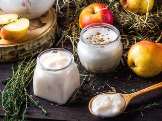 Обои фрукты, яблоко, десерт, груша, йогурт, fruit, apple, dessert, pear, yogurt разрешение 1920x1244 Загрузить