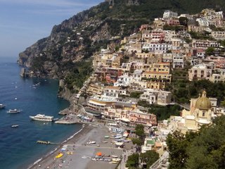 Обои горы, море, дома, италия, позитано, mountains, sea, home, italy, positano разрешение 2560x1376 Загрузить