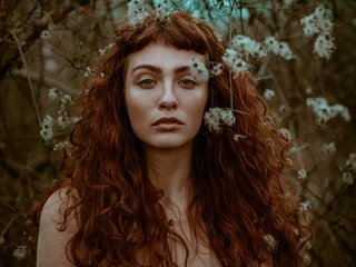 Обои глаза, девушка, взгляд, кудри, волосы, губы, лицо, eyes, girl, look, curls, hair, lips, face разрешение 7000x4667 Загрузить