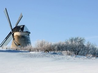 Обои зима, ветряная мельница, winter, windmill разрешение 1920x1080 Загрузить