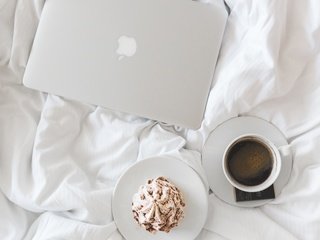 Обои кофе, чашка, ноутбук, пирожное, эппл, coffee, cup, laptop, cake, apple разрешение 1920x1200 Загрузить