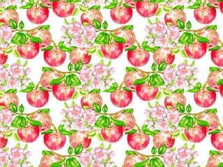 Обои цветы, узор, фрукты, яблоки, плоды, flowers, pattern, fruit, apples разрешение 1920x1280 Загрузить