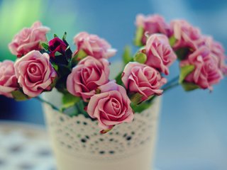 Обои цветы, розы, букет, розовые, ваза, flowers, roses, bouquet, pink, vase разрешение 2560x1600 Загрузить